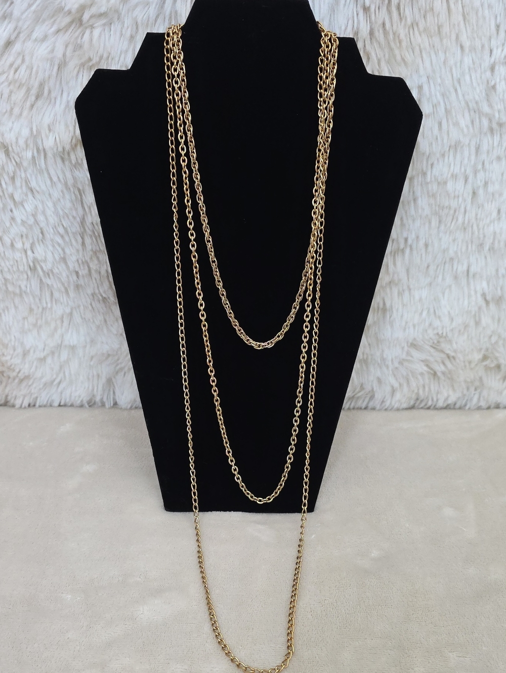 Vintage Emmons Gold Tone Multi Strand Long Chain Necklace Signed